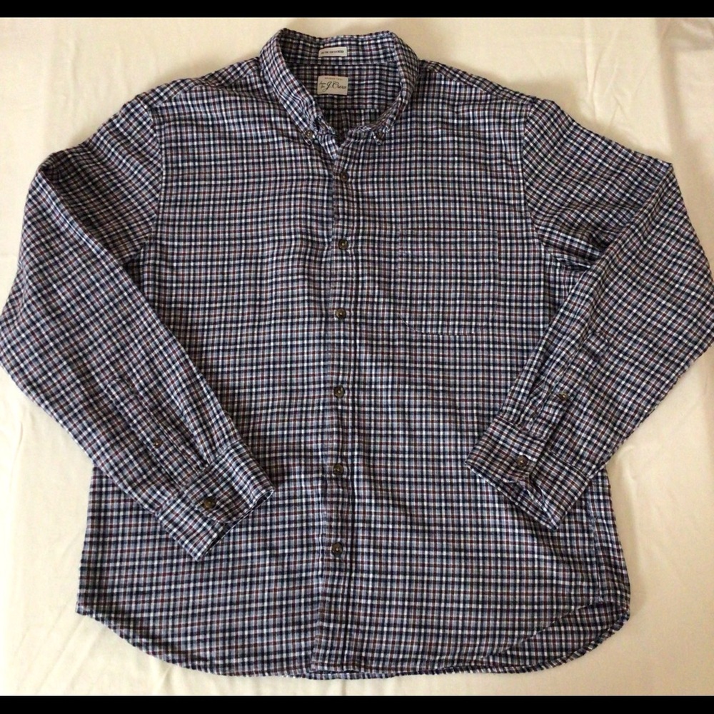 J CREW Button Up Plaid Flannel Blue/Red Shirt L